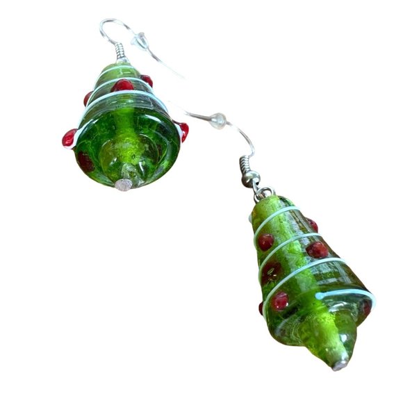 Christmas Tree Earrings Handmade Hand Painted Glass Hook New Festive One… - Picture 8 of 12